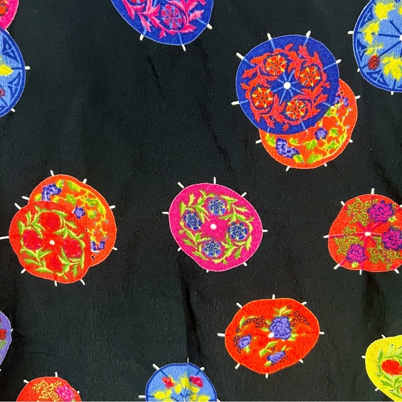 Chico’s Design women’s vintage paper parasols black raylon button up - Picture 4 of 5